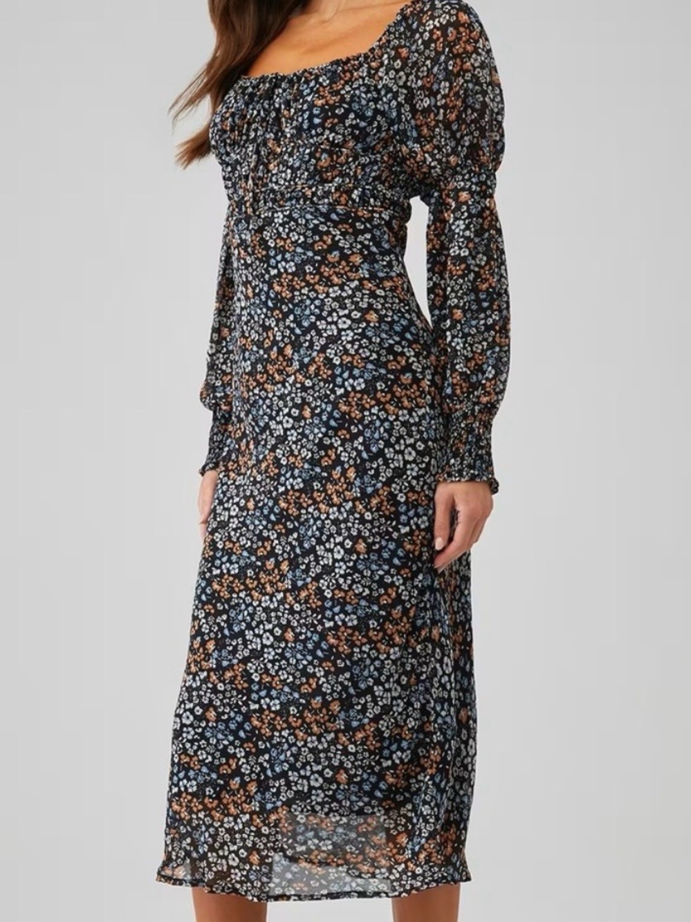 Astr | Black Floral Midi Dress